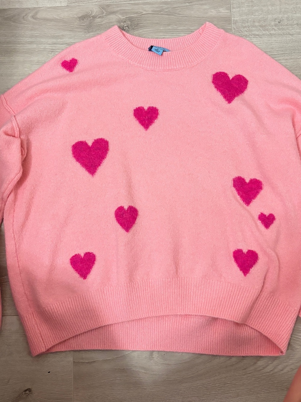 CeCe Pink Crewneck Sweater with Hot Pink Heart Print
